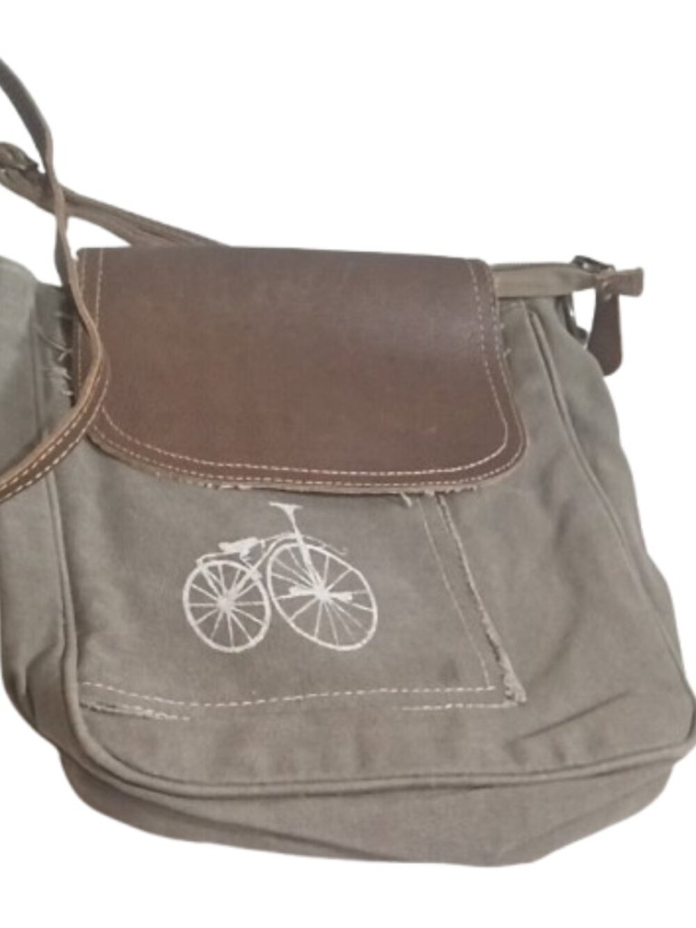 Myra Bag Bike Theme With Leather Strap Cotton Leather Green Metal Zipper Snap